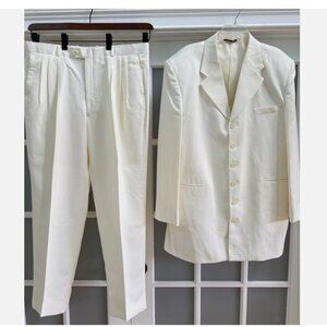 Gino Cappeli Men’s White Ivory Polyester 6-Buttons Blazer Pants 2pc Suit Sz 44L